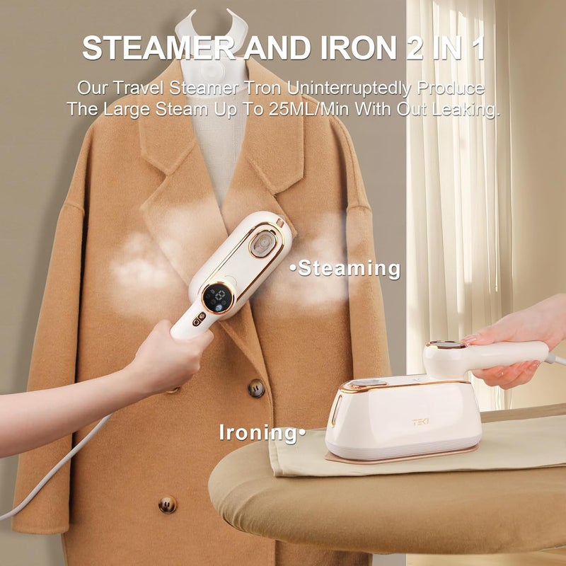 TEKI Travel Steamer for Clothes Portable, 1200W Handheld mini travel Steam Iron 4 Mode with LCD Displa Powerful Wrinkle Remover, Garment Steamer for Home, Dorm, Travel 120V - Image 3
